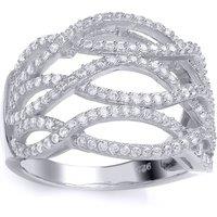 Jewelco London Women's Silver CZ Fancy Crossover Eternity Ring | Size: Large