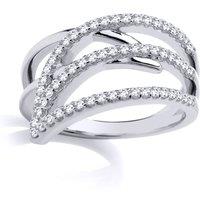 Jewelco London Women's 925 Sterling Silver CZ Split Crossover Fin Leaf Wrap Ring | Size: Large