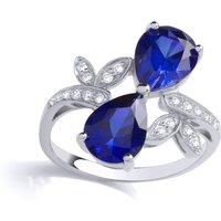 Jewelco London Women's Silver Blue Pear CZ Olive Leaf Branch Duology Bow Toi et Moi Ring | Size: R