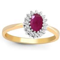 Jewelco London Women's 9ct Gold Diamond Red Ruby Classic Royal Cluster Ring 9mm | Size: V