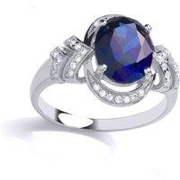 Jewelco London Women's Silver Blue Oval CZ Wishbone Crescent Moon Cocktail Ring | Size: K