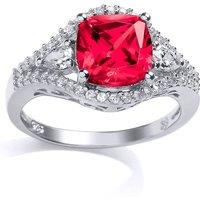 Jewelco London Women's Silver Red Cushion CZ Halo Engagement Ring | Size: Large