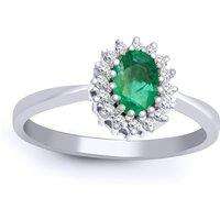 Jewelco London Women's 9ct White Gold Diamond Emerald Classic Royal Cluster Ring 9mm in Silver | Size: I