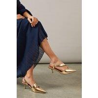 Wallis Women's Wide Fit Evelyn Asymmetric Slingback Kitten Heel Court Shoes in Gold | Size: 4