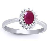 Jewelco London Women's 9ct White Gold Diamond Red Ruby Classic Royal Cluster Ring 9mm in Silver | Size: P