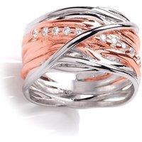 Jewelco London Women's Rose Silver CZ Tree Roots Crossover Eternity Ring | Size: R