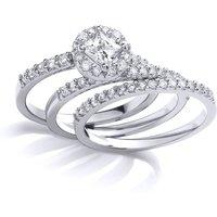 Jewelco London Women's Silver Princess CZ Halo Cluster Trilogy Wedfit Bridal Rings Set - GVR847 in White | Size: R