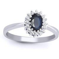 Jewelco London Women's 9ct White Gold Diamond Sapphire Classic Royal Cluster Ring 9mm in Silver | Size: Small