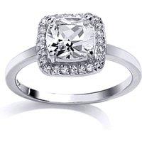 Jewelco London Women's Silver Cushion CZ Halo Cluster Solitaire Engagement Ring | Size: P