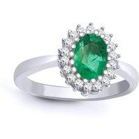 Jewelco London Women's 9ct White Gold Diamond Emerald Classic Royal Cluster Ring 11mm in Silver | Size: V