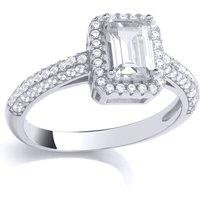 Jewelco London Women's Silver Emerald CZ Shoulder Set Rectangular Halo Engagement Ring in White | Size: Large