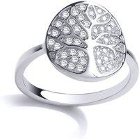 Jewelco London Women's Silver CZ Firefly Tree of Life Signet Ring | Size: Large