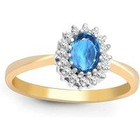 Jewelco London Women's 9ct Gold Diamond Blue Topaz Classic Royal Cluster Ring 9mm | Size: P