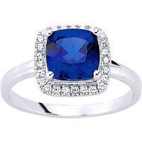 Jewelco London Women's Silver Blue Square CZ Halo Cluster Solitaire Engagement Ring | Size: R