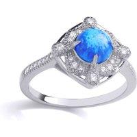 Jewelco London Women's Silver Blue Opal CZ Luxury Mosaic Pool Pear Cushion Cocktail Ring | Size: Large