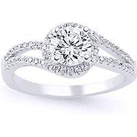 Jewelco London Women's Silver CZ Split Shoulder-Set Solitaire Engagement Ring | Size: P