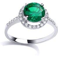 Jewelco London Women's Silver Green CZ Shoulder-Set Halo Solitaire Engagement Ring | Size: N