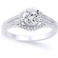 Jewelco London Women's Silver CZ Split Shoulder-Set Solitaire Engagement Ring | Size: R