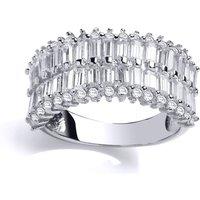Jewelco London Women's Silver baguette CZ 3 Row Channel Eternity Ring | Size: N