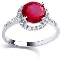 Jewelco London Women's Silver Rose red CZ Shoulder-Set Halo Solitaire Engagement Ring | Size: Q