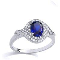 Jewelco London Women's 925 Silver Blue Oval CZ Beautiful Blue Eyed Cluster Cocktail Ring | Size: R
