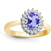 Jewelco London Women's 9ct Gold Diamond Lilac Tanzanite Classic Royal Cluster Ring 11mm - 9R423 | Size: R