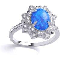 Jewelco London Women's Silver Blue Oval Opal CZ Luxury Mosaic Starry Pool Cocktail Ring | Size: R