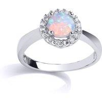 Jewelco London Women's Silver Opal Halo Cluster Solitaire Engagement Ring | Size: O