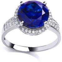 Jewelco London Women's Silver Blue CZ Halo Solitaire Engagement Ring | Size: Q