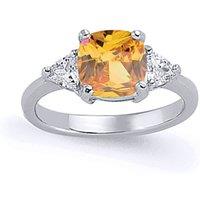 Jewelco London Women's Silver Golden Yellow Cushion & Triangle CZ Solitaire Dress Ring | Size: Q