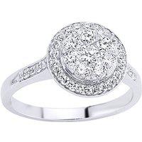 Jewelco London Women's Silver CZ Shoulder-Set Halo Cluster Engagement Ring | Size: Medium