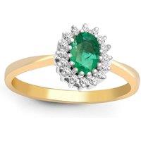 Jewelco London Women's 9ct Gold Diamond Green Emerald Classic Royal Cluster Ring 9mm | Size: T