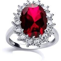Jewelco London Women's Silver Red Oval Created Ruby CZ Royal Princess Cluster Ring | Size: R