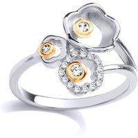 Jewelco London Women's Gilded Silver CZ Daisy Flowers Cluster Ring | Size: Large