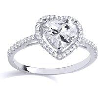 Jewelco London Women's 925 Silver Heart CZ Shoulder Set Love Heart Halo Engagement Ring | Size: P