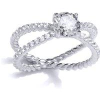 Jewelco London Women's Silver CZ Split Rope Twist Solitaire Engagement Ring | Size: N
