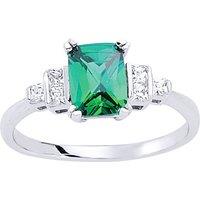 Jewelco London Women's Silver Green Emerald & Princess CZ Solitaire Engagement Ring | Size: P