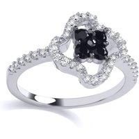 Jewelco London Women's Sterling Silver Black CZ Shoulder Set 4 Leaf Clover Cocktail Ring | Size: O
