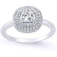 Jewelco London Women's Silver Cushion CZ Double Halo Solitaire Engagement Ring in White | Size: Medium