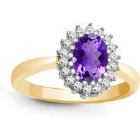 Jewelco London Women's 9ct Gold Diamond Purple Amethyst Classic Royal Cluster Ring 11mm | Size: U