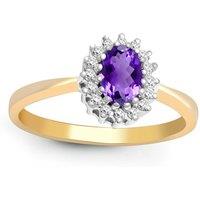 Jewelco London Women's 9ct Gold Diamond Purple Amethyst Classic Royal Cluster Ring 9mm | Size: R