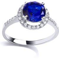 Jewelco London Women's Silver Blue CZ Halo Solitaire Engagement Ring | Size: P