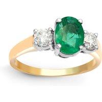Jewelco London Women's 18ct Gold Diamond Green Emerald Trilogy Engagement Ring 8mm | Size: G