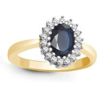 Jewelco London Women's 9ct Gold Diamond Blue Sapphire Classic Royal Cluster Ring 11mm | Size: U