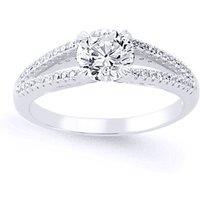 Jewelco London Women's Silver CZ Split Shoulder-Set Solitaire Engagement Ring | Size: O