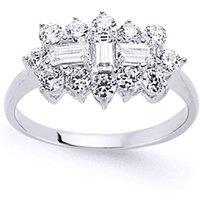 Jewelco London Women's Silver Baguette CZ Trilogy Boat Cluster Engagement Ring | Size: Q
