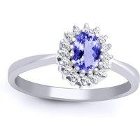 Jewelco London Women's 9ct White Gold Diamond Tanzanite Classic Royal Cluster Ring 9mm in Silver | Size: I