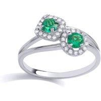 Jewelco London Women's Silver Green Cushion CZ Split Shank Double Duology Bypass Ring | Size: P