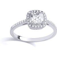 Jewelco London Women's 925 Silver Cushion CZ Shoulder Set Halo Solitaire Engagement Ring | Size: Medium
