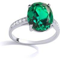 Jewelco London Women's 925 Silver Green Oval CZ Shoulder Set Solitaire Cocktail Ring | Size: K
